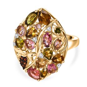 AA Mehrfarbig-Turmalin Ring 925 Silber 750 Gelbgold Vermeil (Größe 19.00) ca. 2,70 ct