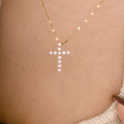 LUXURIANT DIAMOND- VS-GH Labor Diamant Kreuz Anhänger in 585 Gelbold - 0,50 ct. image number 2