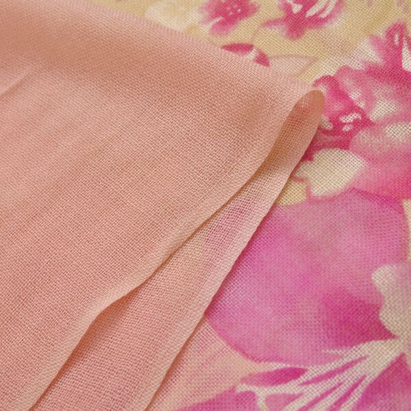 100% Merino Wollschal mit Quasten, rosa Blumenmuster image number 5