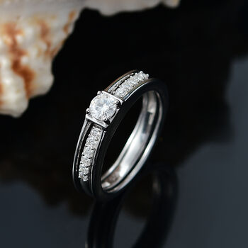 2er-Set Moissanit Ringe, 925 Silber rhodiniert - 0,48 ct.