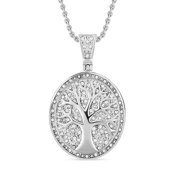 Lebensbaum-Anh&auml;nger wei&szlig;er Kristall mit Kette, silberfarben