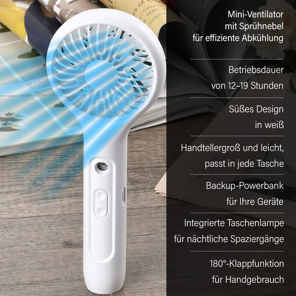 Mini-Handventilator mit Nebelspray, Weiß image number 5