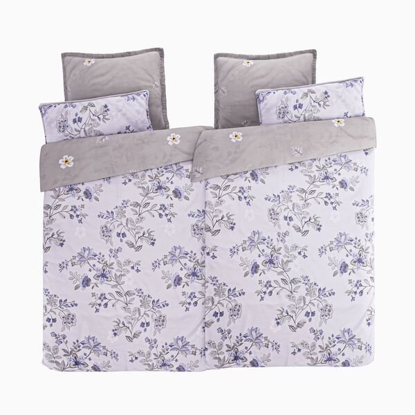 6-teiliges Bettbezug Set, 2 Bettbezüge, 4 Kissenbezüge, grau-lila
