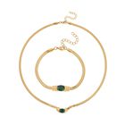 2-teiliges Schmuckset, Halskette und Armband mit Grüner Kristallen, Edelstahl goldfarben