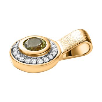 Nat&uuml;rlicher AA Calabar-Turmalin, Wei&szlig;er Zirkon Anh&auml;nger, 925 Silber Gelbgold Vermeil ca. 0.80 ct