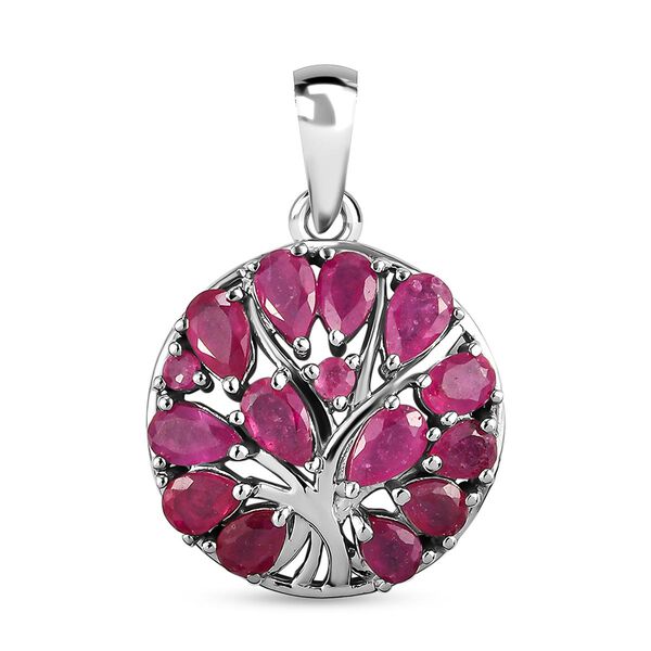Afrikanischer Rubin Baum des Lebens Anhänger in Silber image number 0