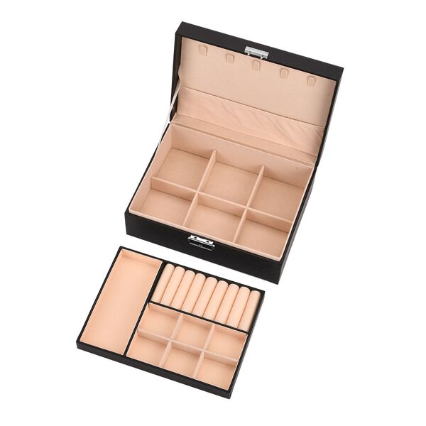 2-lagige PU Schmuckbox, 22,8x17x8,5cm, Schwarz image number 5