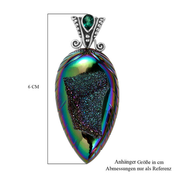 Sajen Silber - Fenster Drusy, Himmlischer Smaragd Quarz Dublett Anh&auml;nger 925 Silber rhodiniert ca. 60.75 ct image number 5