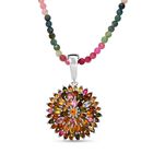 Blühende Aurora-Mehrfarbige-Turmalin Halskette, ca. 50 cm 925 Silber rhodiniert ca. 35.46 ct