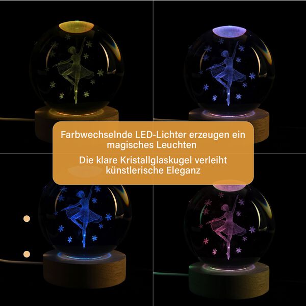 3D-Kristallglaskugel mit T&auml;nzerin, LED-Beleuchtung, 8cm, Farbwechsellicht image number 2