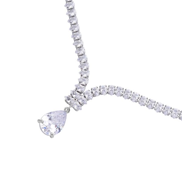 Weißes Zirkonia-Mosaik Collier, ca. 50 cm, Messing image number 3