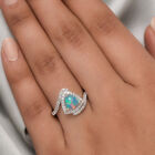 Natürlicher Äthiopischer Opal und Zirkon Bypass Ring 925 Silber platiniert image number 2