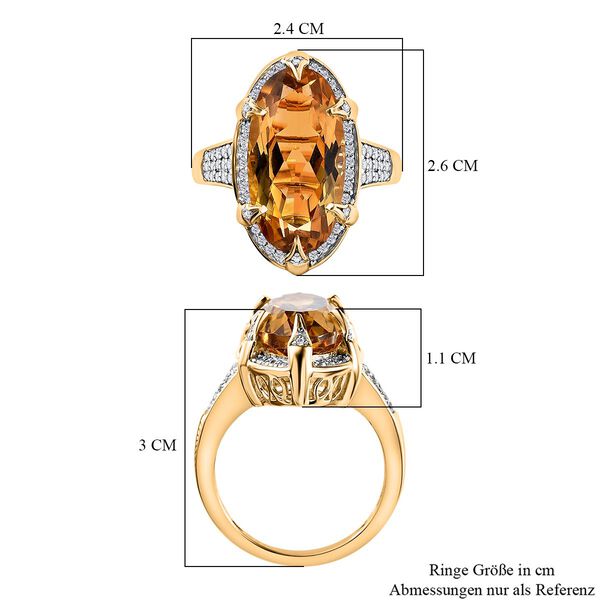 Citrin, Weißer Zirkon Ring, 925 Silber vergoldet, (Größe 16.00), ca. 10.71 ct image number 7