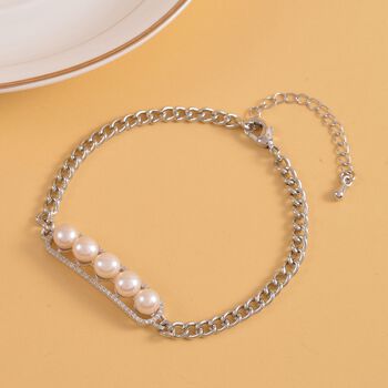 Wei&szlig;es Muschelkernperle und Zirkonia Armband, ca. 19 cm, Messing