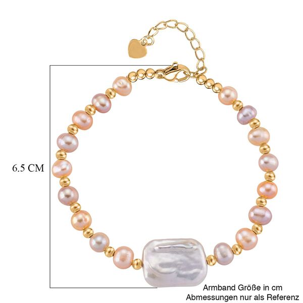Weiße Keshi Perle, Mehrfarbige Süßwasser Perle Armband, ca. 16.5 cm + 5 cm Extender, Nickelfreies Messing image number 5