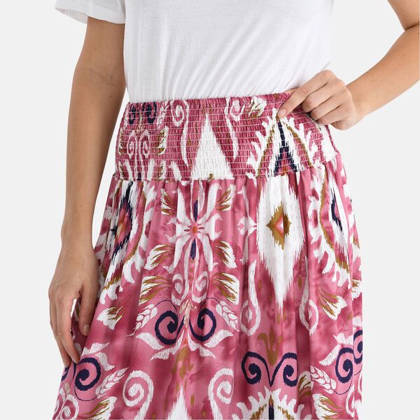 Maxirock mit ethnischem Muster, elastischer Bund, 91&times;28 cm, Rosa image number 5