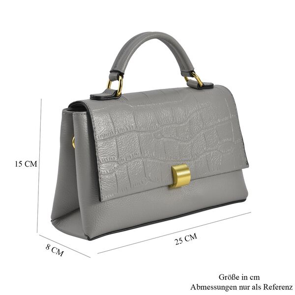 Cabrio Handtasche mit Krokopr&auml;gung aus echtem Leder, 25x8x15 cm, Grau image number 6