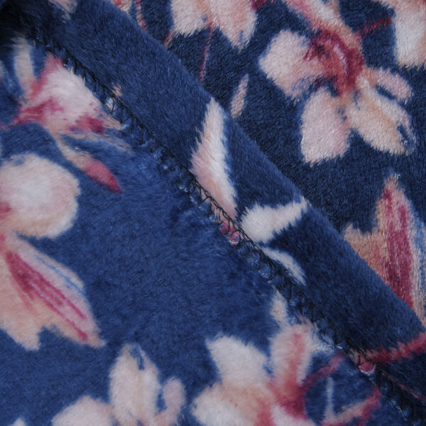 Supersoft Mikrolanell bedruckte Decke, Blumen-Muster, Größe 150x200 cm, Dunkelblau image number 2