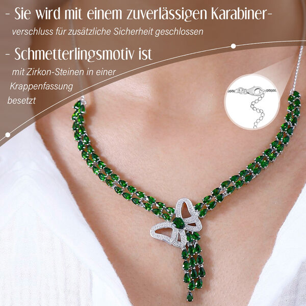 Natürliche Chromdiopsid und Zirkon-Halskette, 45 cm - 21,02 ct. image number 3