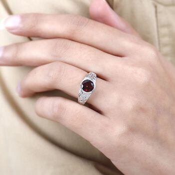 Mosambik Granat, Wei&szlig;er Zirkon Ringe 925 Silber platiniert (Gr&ouml;&szlig;e 21.00) ca. 2.29 ct