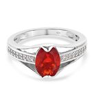 Mexikanischer Kirschfeuer-Opal und Zirkon Solitär Ring 925 Silber platiniert (Größe 16.00) ca. 0,84 ct