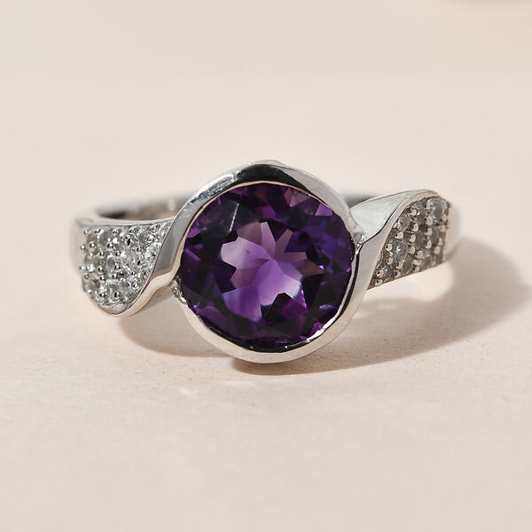 Natürlicher, marokkanischer Amethyst und weißer Zirkon-Ring, 925 Silber platiniert  ca. 2,19 ct image number 2