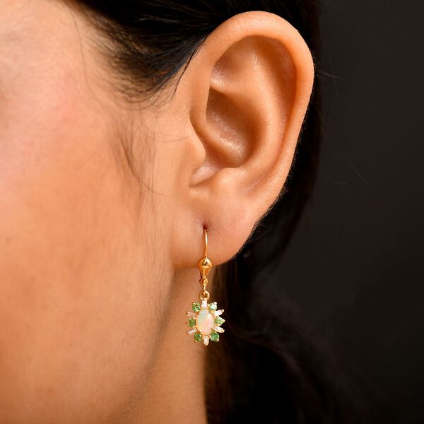 AA Natürliche, äthiopische Welo Opal, Tsavorit Granat und Moissanit Ohrringe - 1,61 ct. image number 3