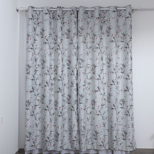 2er-Set - Verdunkelungsvorhänge mit 8 Metallringen, Blumenmuster, Beige und Rot  image number 0