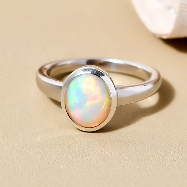 Nat&uuml;rlicher &Auml;thiopischer Opal Solit&auml;r Ring 925 Silber Platin-&Uuml;berzug image number 2