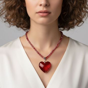 2er Set - Roter Kristall Herz Anh&auml;nger und beads Halskette mit  Varioclip-Verschluss, ca. 50 cm