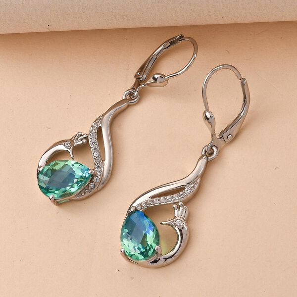 Pfau Triplett Quarz und weiße Zirkon-Ohrringe, 925 Silber platiniert ca. 4,63 ct image number 2