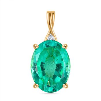 Smaragd-Triplette-Quarz, Wei&szlig;er Zirkon Anh&auml;nger 925 Silber Gelbgold Vermeil ca. 9,83 ct.