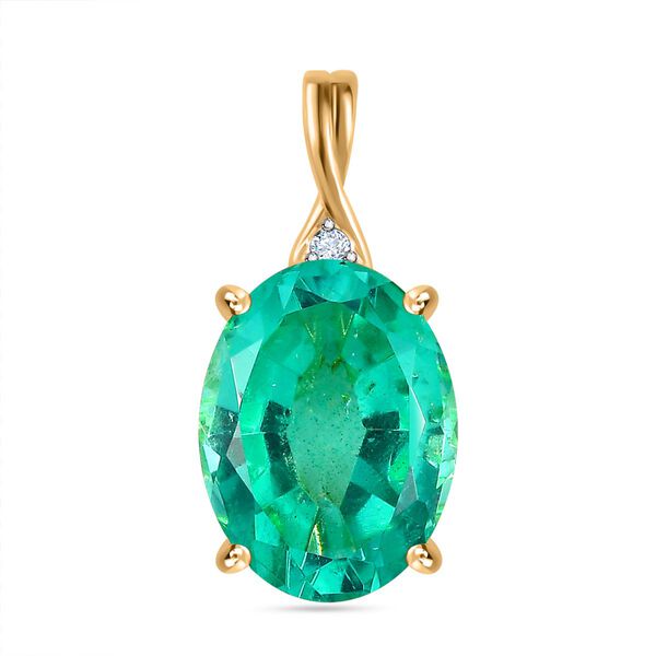 Smaragd-Triplette-Quarz, Wei&szlig;er Zirkon Anh&auml;nger 925 Silber Gelbgold Vermeil ca. 9,83 ct.