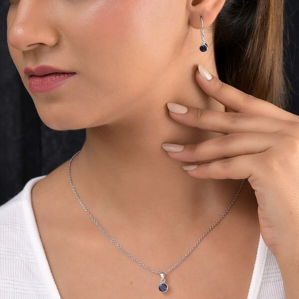 2er-Set, Masoala Saphir-Solit&auml;r-Anh&auml;nger mit Kette und Ohrh&auml;ngern in Silberton, 2,82 ct. image number 3