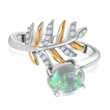 AA Nat&uuml;rlicher, &auml;thiopischer Welo Opal, Wei&szlig;er Zirkon Ring 925 Silber rhodiniert (Gr&ouml;&szlig;e 17.00) ca. 0,97 ct