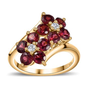 AAA Orissa Rose Granat, Wei&szlig;er Zirkon Ring, 925 Silber vergoldet (Gr&ouml;&szlig;e 18.00) ca. 2.52 ct