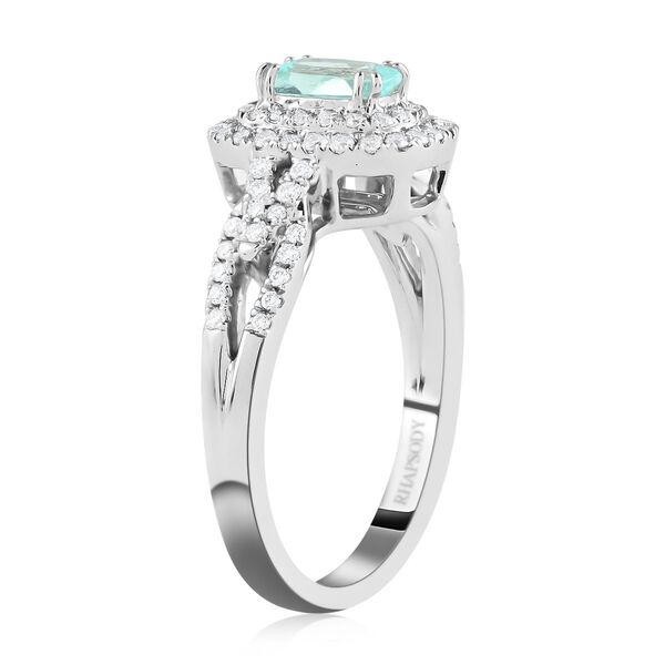 Rhapsody AAAA Paraiba Turmalin und Diamant-Halo-Ring, VS E-F, 950 Platin, 1,00 ct. image number 4