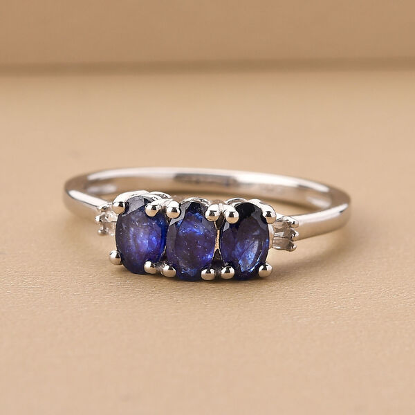 Masoala Saphir und Diamant-Trilogie-Ring, 925 Silber platiniert, 1,13 ct. image number 2