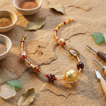 IL MURANO DI FRANCESCA Hearth colours Halskette ca. 45 cm + 5 cm Extender, 925 Silber 750 Gelb Vergoldet