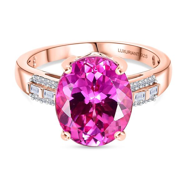 AAA Lab Created Rosa Saphir, Moissanit Ring 925 Silber 750 Roségold Vermeil (Größe 18.00) (10-15 Werktage Lieferzeit) ca. 6.51 ct image number 0