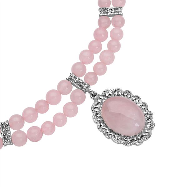 Rosenquarz Halskette, ca. 45 cm, silberfarben ca. 96,00 ct image number 2