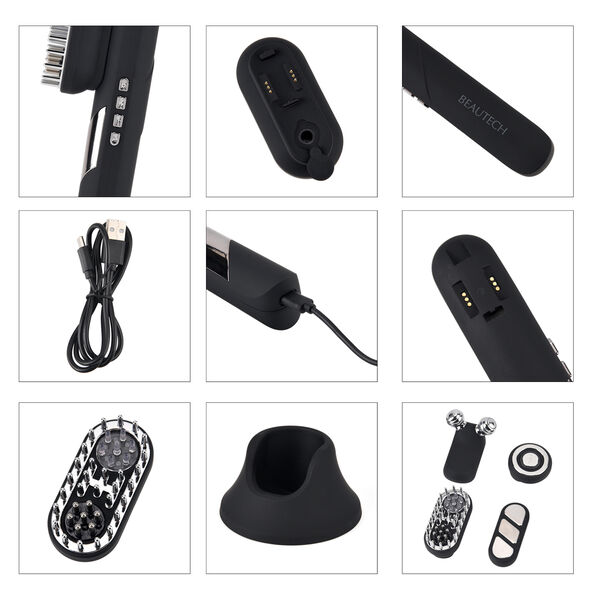 "Beautech 4 in 1 Hair massager - Black matt Power:3W Battery:1800mAh (included) Color: black matt Product Size :190.4*32*34.7mm Box Size: 27.5*15.6*5.2cm                                           Material: ABS+plastic Weight:607g 3 intensity of EMS 3 inte image number 6