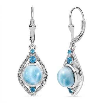 D joy Larimar, Neon Apatit Ohrringe 925 Silber platiniert ca. 5.07 ct