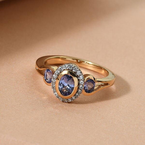 Tansanit und Zirkon Ring 925 Silber vergoldet  ca. 1,07 ct image number 2