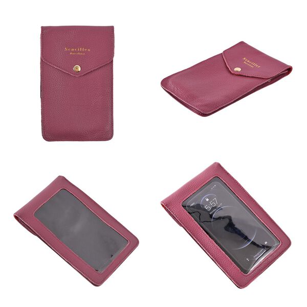 Sencillez - Crossbody Handytasche aus 100% echtem Leder mit Sichtfenster, 12x1x18cm, Lila image number 4