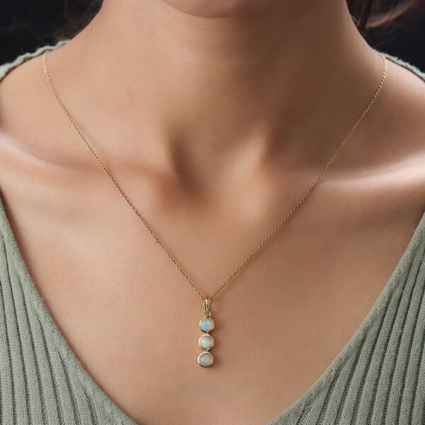 Nat&uuml;rlicher &Auml;thiopischer Opal 3 Stein Anh&auml;nger 925 Silber vergoldet ca. 1,00 ct image number 3