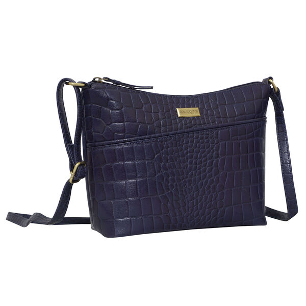 Assots London CAROL Kroko-geprägte Leder-Crossbody-Tasche mit verstellbarem Schulterriemen, Größe 29x21x9 cm, Dunkelblau image number 5