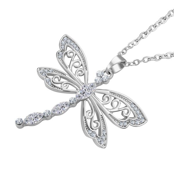 Libelle Kristall-Anh&auml;nger mit Kette und Ohrringe in Silberton - 3 ct. image number 4