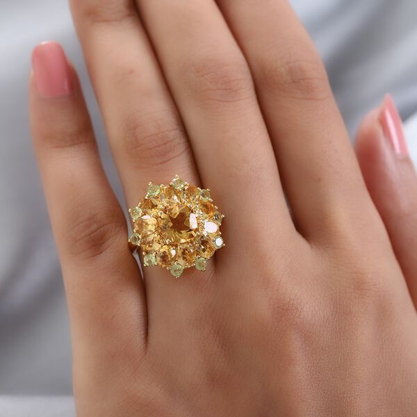 Citrin und Peridot Cluster Ring 925 Silber 585 Vergoldet image number 3