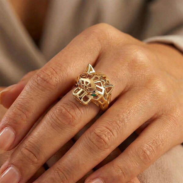 Gr&uuml;ner Zirkonia Ring Nickelfreies Messing, Gelb Vergoldet (Gr&ouml;&szlig;e 20.75) image number 3